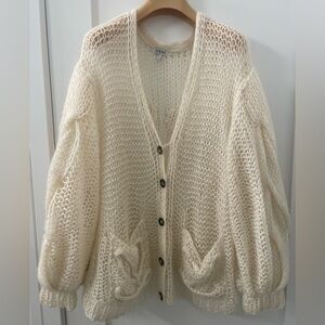 Loewe Anagram Mohair-Blend Cardigan Ecru Size XS